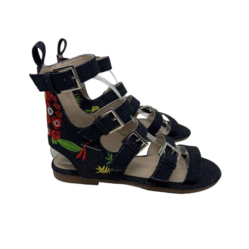 VIntage Havana Nina Blue Denim Embroidered Strappy Gladiator Sandals sz 8